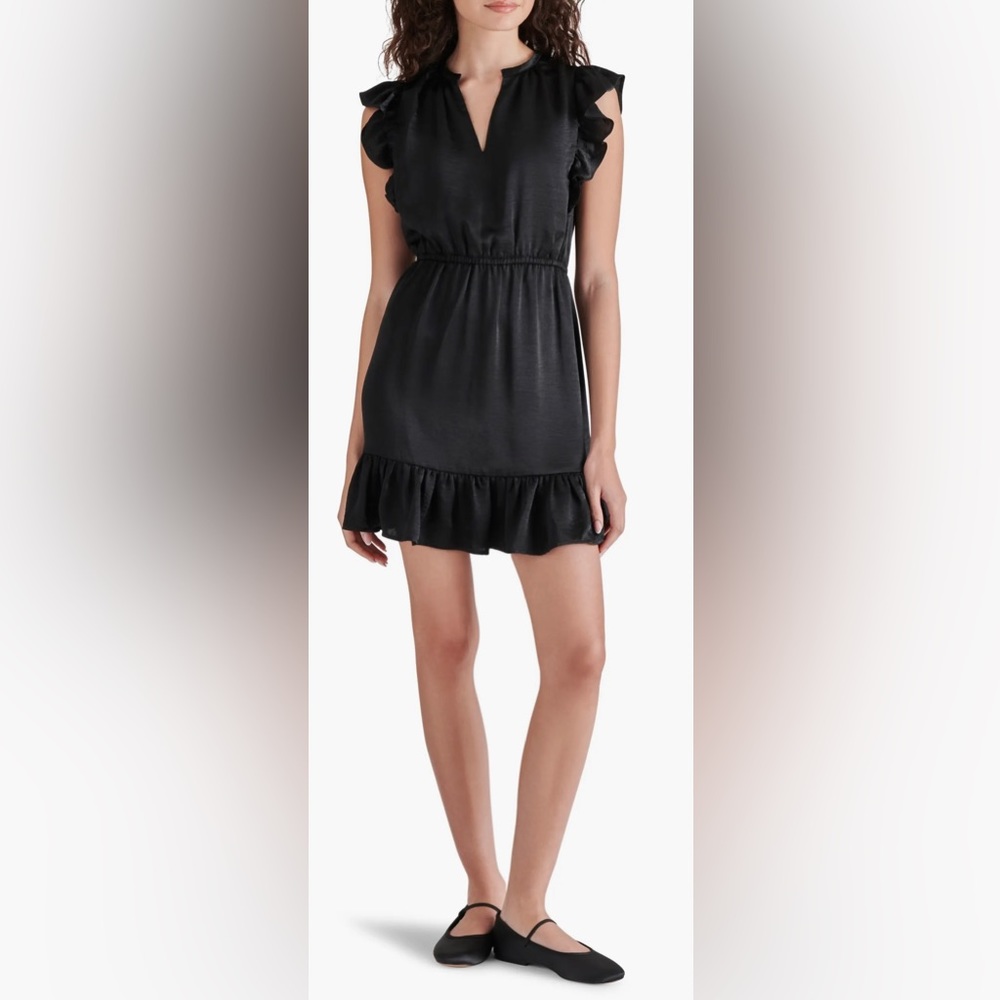 Steve Madden washed satin Ruffle Dress- Black
